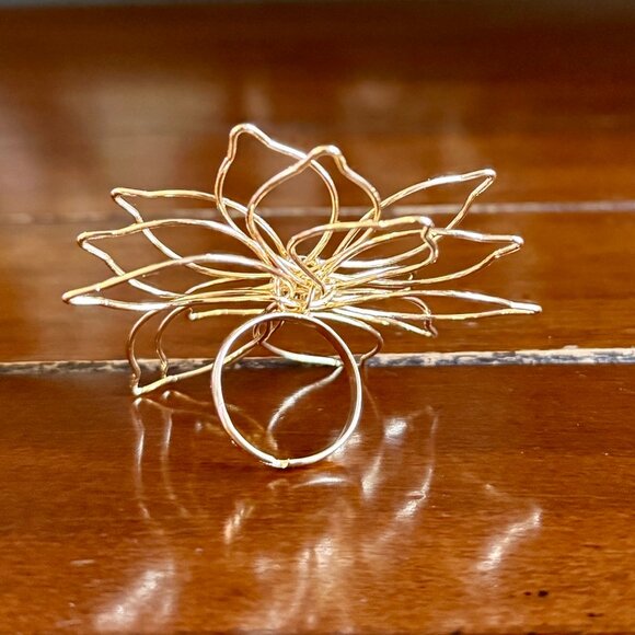 NEW Large Flower Open Ring Vintage Style Adjustable - Picture 3 of 5